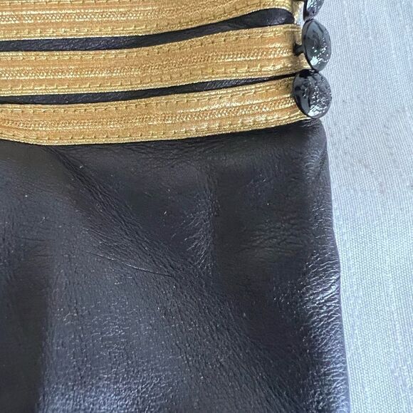 Ralph Lauren Black Leather Gloves with Gold Stripes - Picture 3 of 5